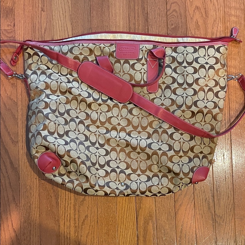 Coach Brown and Pink Signature Travel Bag